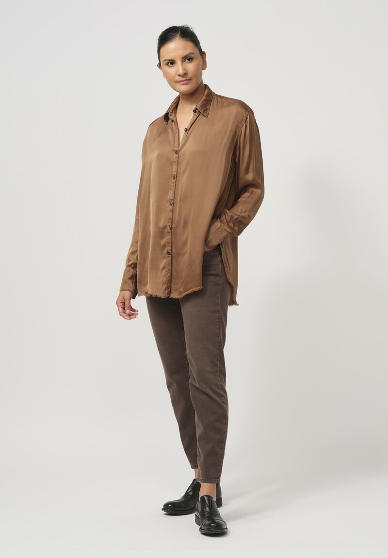 Jaga Button-Down Capri Shirt in Caramel Brown	