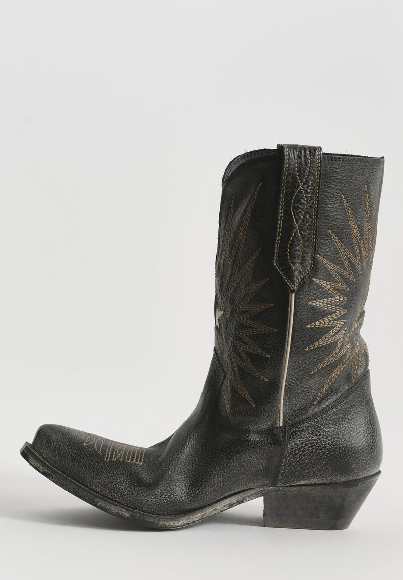 Golden Goose Wish Star Leather Cowboy Boot in Black, Ecru & Silver	