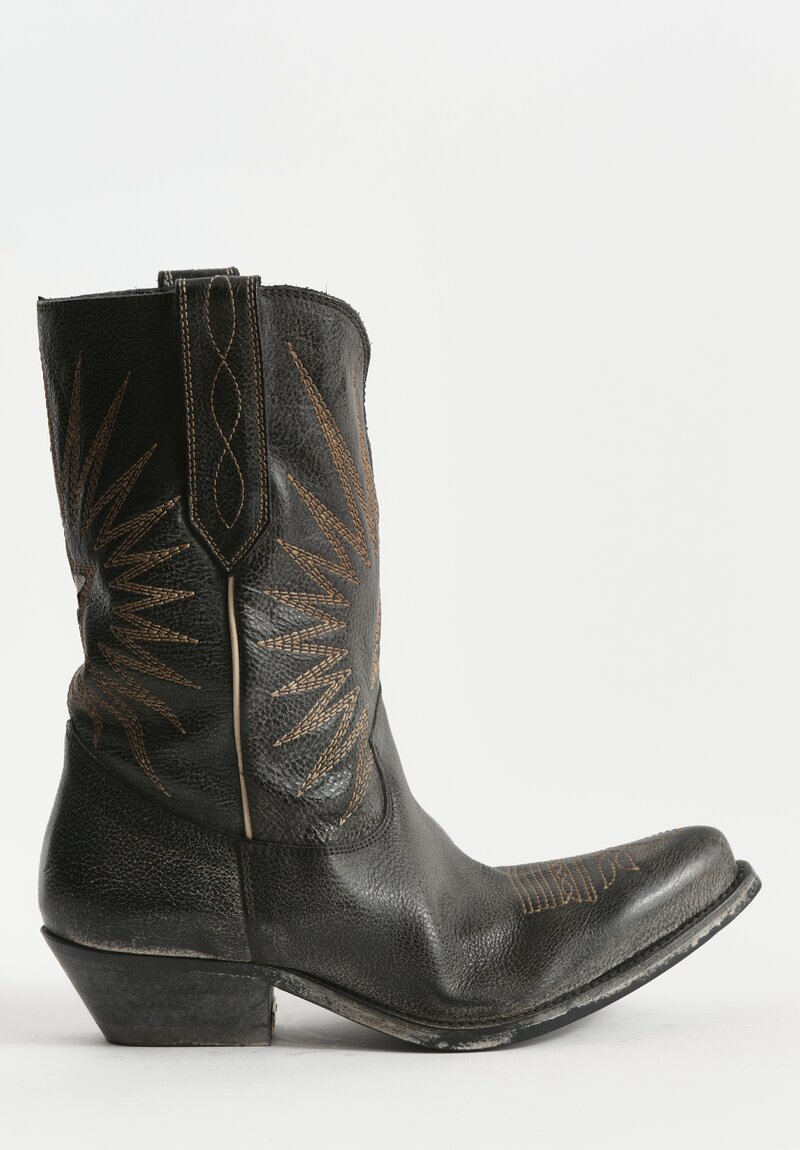 Golden Goose Wish Star Leather Cowboy Boot in Black, Ecru & Silver	