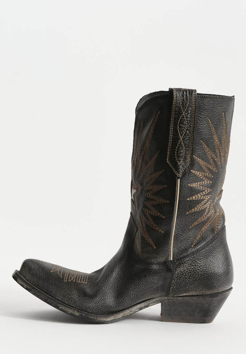 Golden Goose Wish Star Leather Cowboy Boot in Black, Ecru & Silver	