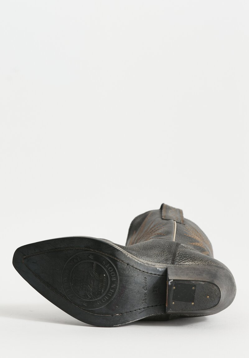 Golden Goose Wish Star Leather Cowboy Boot in Black, Ecru & Silver	