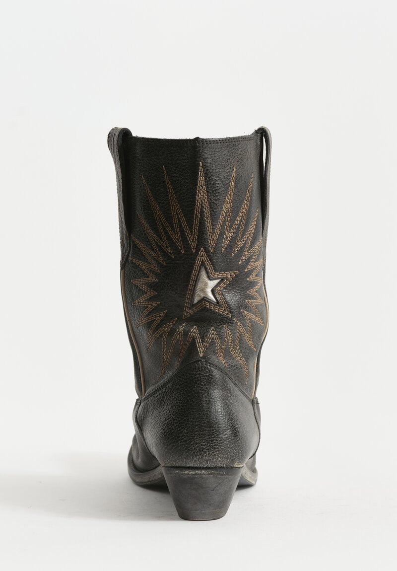 Golden Goose Wish Star Leather Cowboy Boot in Black, Ecru & Silver	