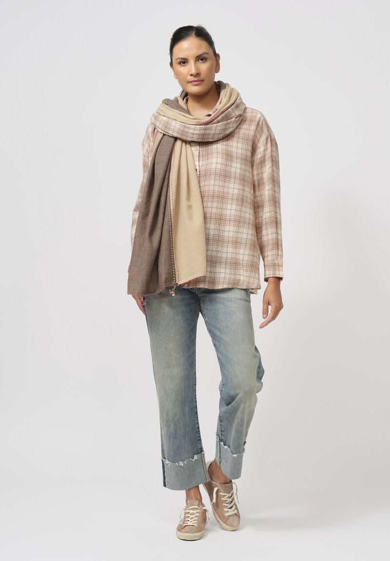 Péro Patterned Wool Scarf in Cream & Brown Plaid	