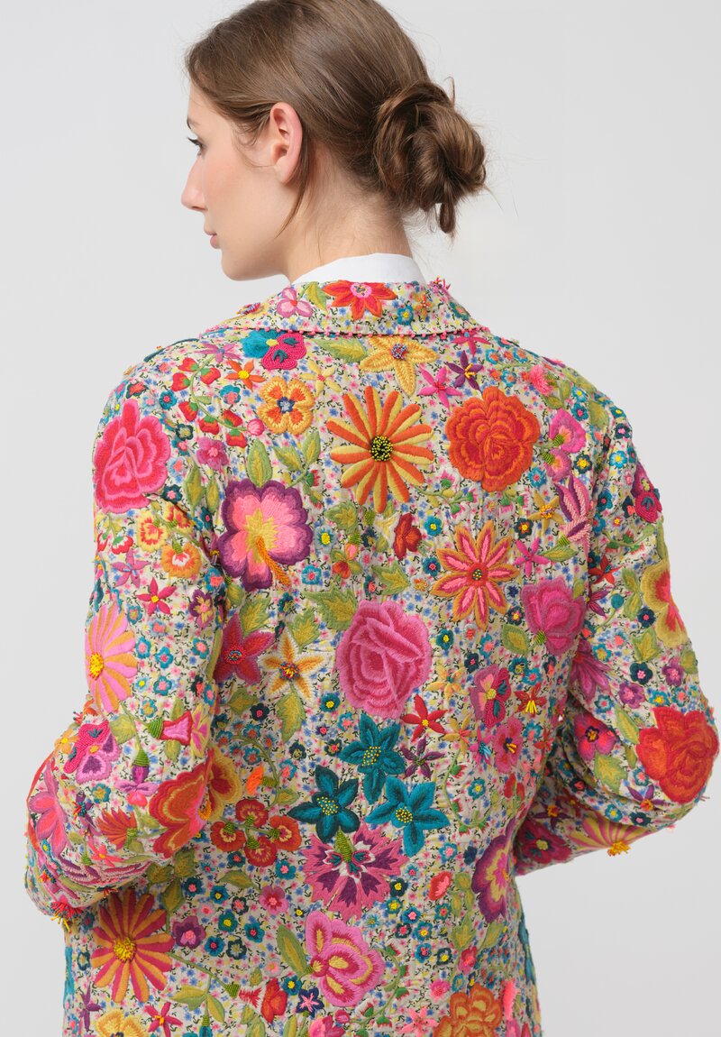 Péro Archival Cotton & Silk Embroidered Garden Coat c. 2015 in Pink & Blue Floral	