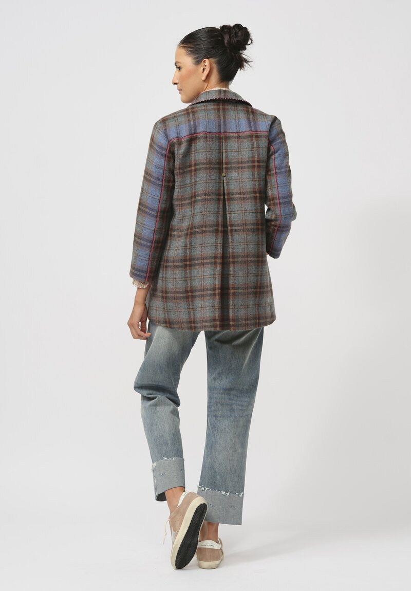 Péro Reversible Double-Breasted Jacket in Blue & Brown Plaid	