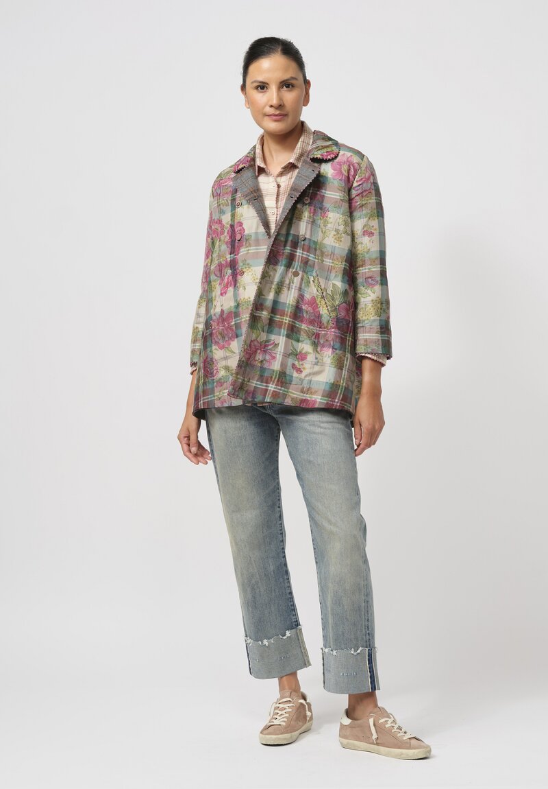 Péro Reversible Double-Breasted Jacket in Blue & Brown Plaid	