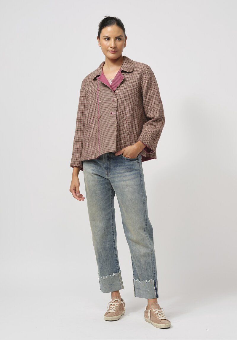 Péro Reversible Double-Breasted Jacket in Pink Stripe	