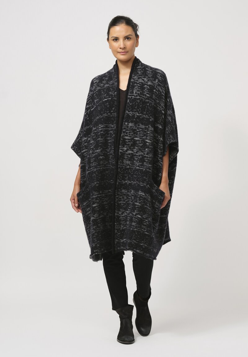 Lainey Keogh Hand-Knit Cashmere Cape in Ecru & Navy Blue	