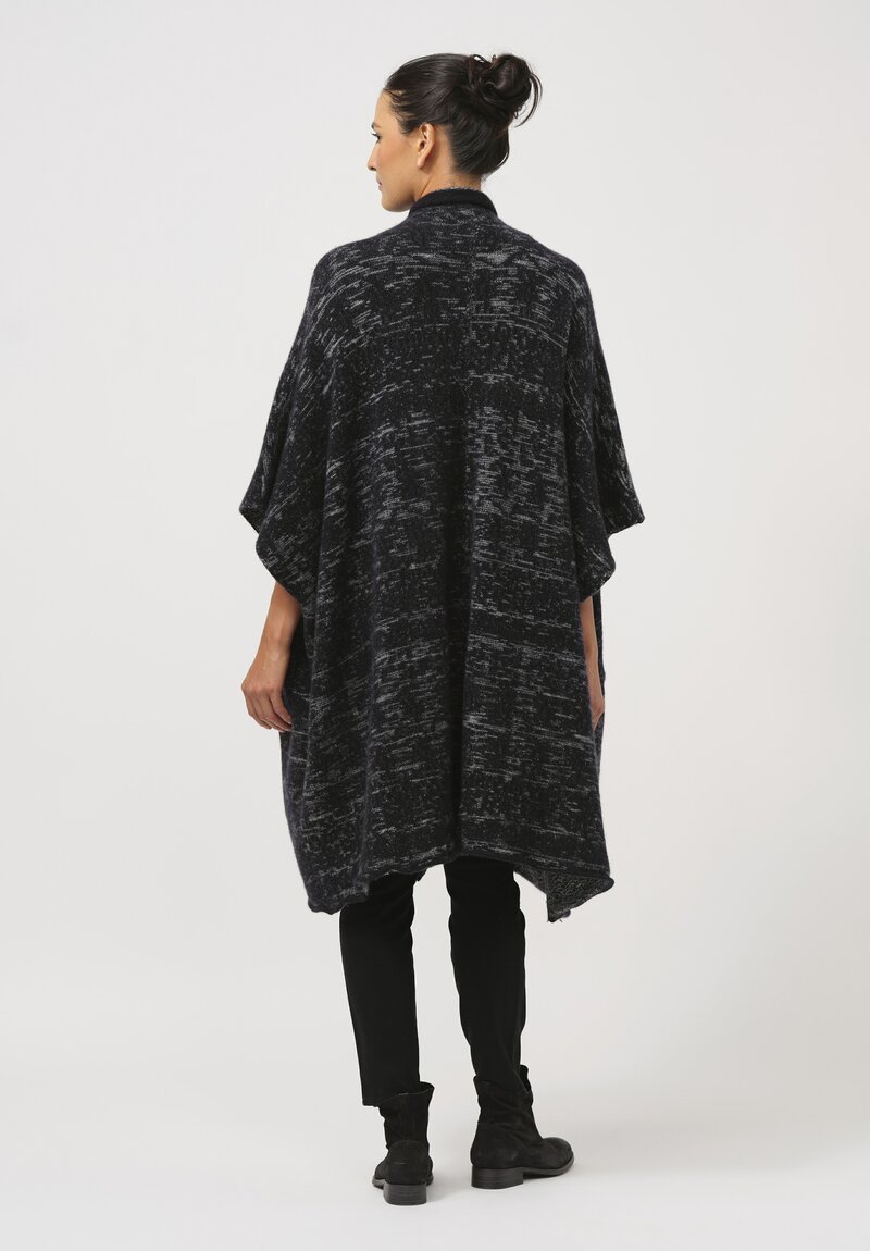 Lainey Keogh Hand-Knit Cashmere Cape in Ecru & Navy Blue	