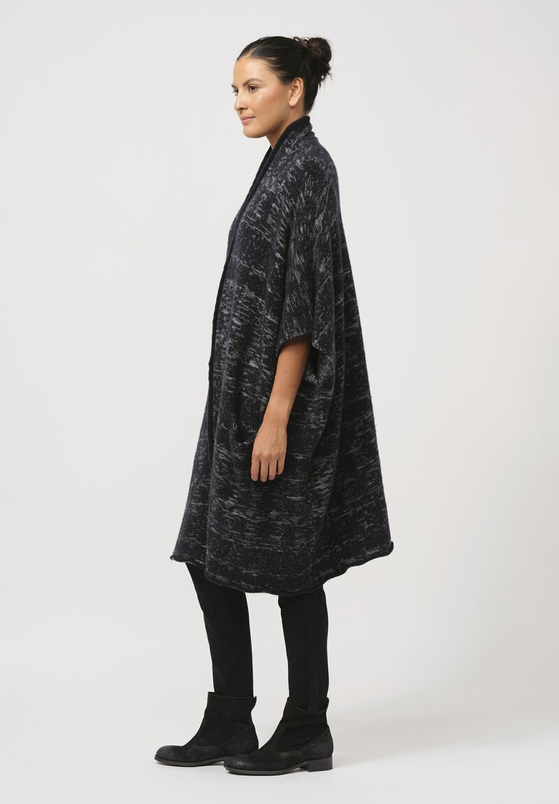 Lainey Keogh Hand-Knit Cashmere Cape in Ecru & Navy Blue	