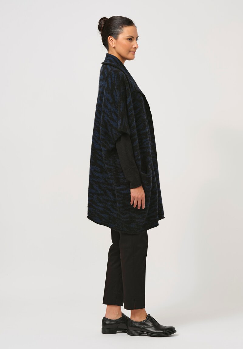 Lainey Keogh Hand-Knit Cashmere Point Collar Cape in Black & Indigo Blue	