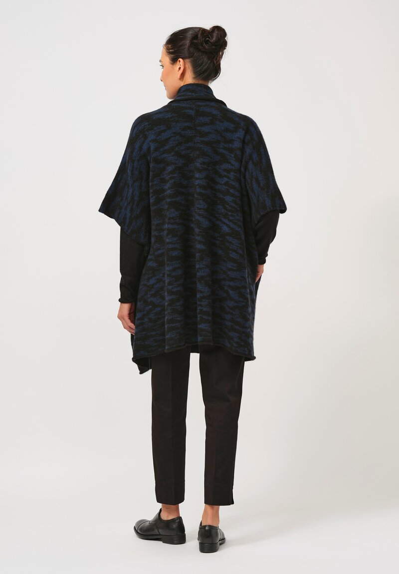 Lainey Keogh Hand-Knit Cashmere Point Collar Cape in Black & Indigo Blue	