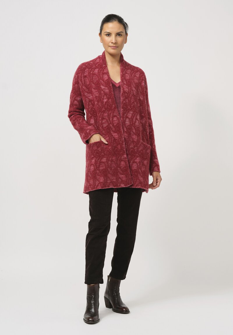 Lainey Keogh Hand-Knit Cashmere Belted Cardigan in Russet Red	