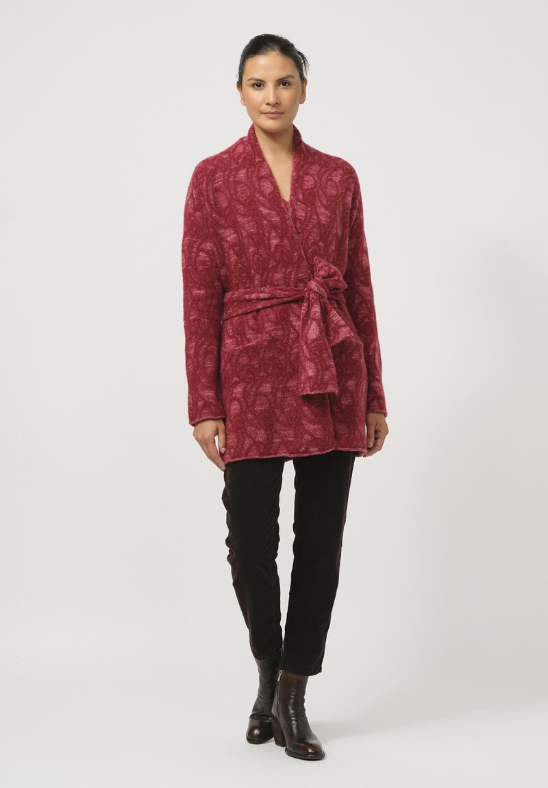 Lainey Keogh Hand-Knit Cashmere Belted Cardigan in Russet Red	