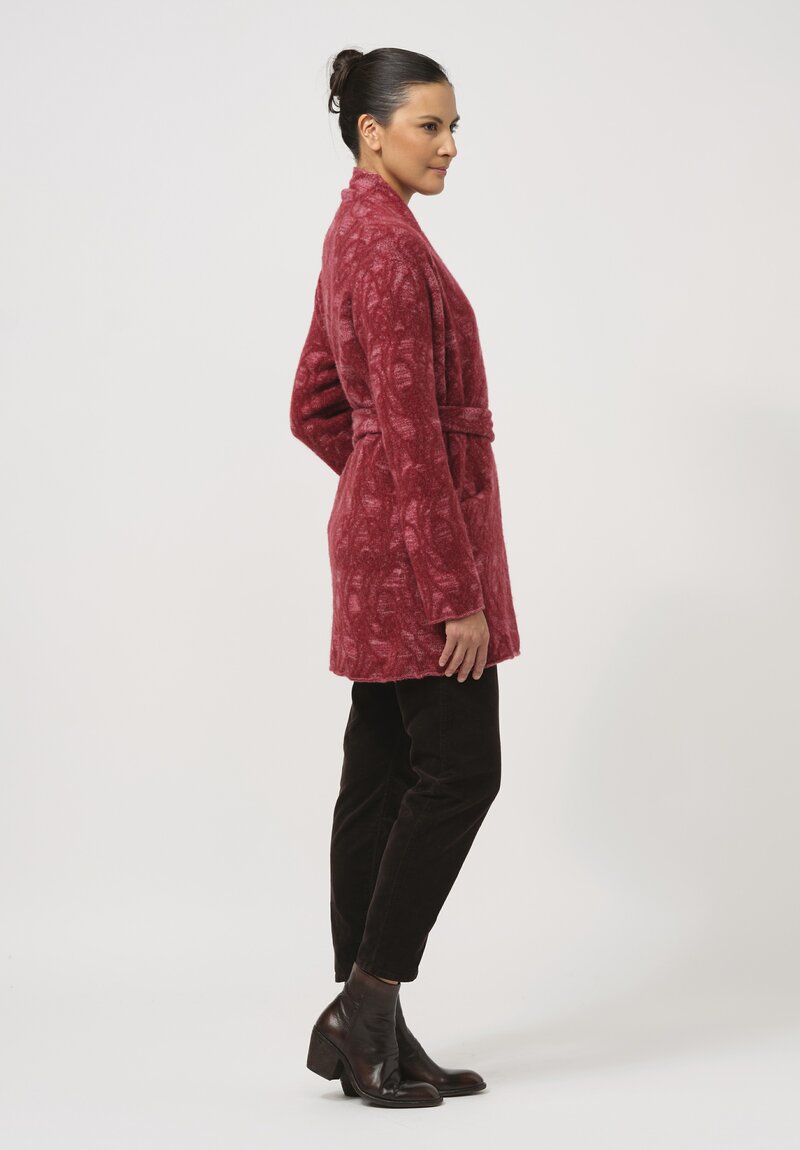 Lainey Keogh Hand-Knit Cashmere Belted Cardigan in Russet Red	