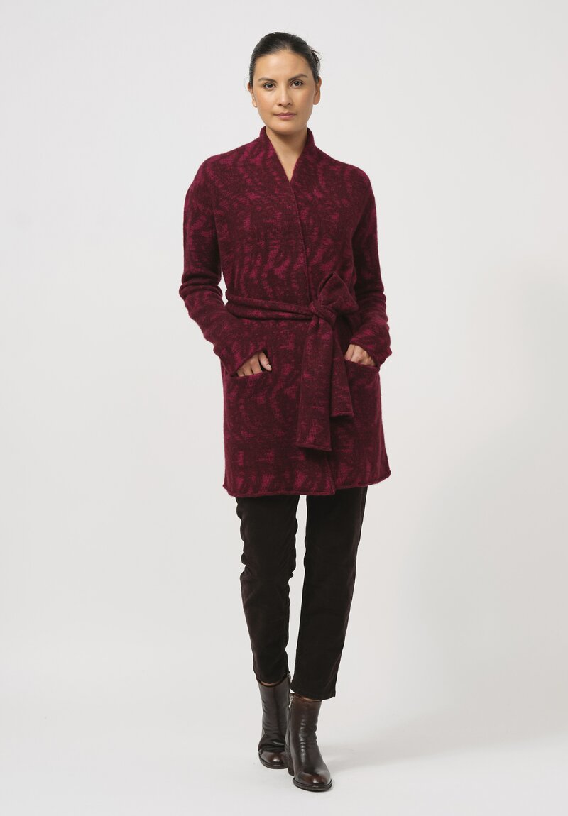 Lainey Keogh Hand-Knit Cashmere Belted Cardigan in Rose Red	