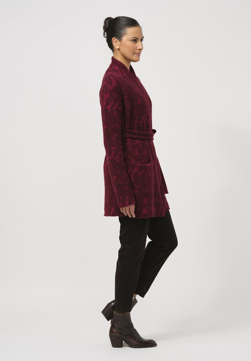 Lainey Keogh Hand-Knit Cashmere Belted Cardigan in Rose Red	