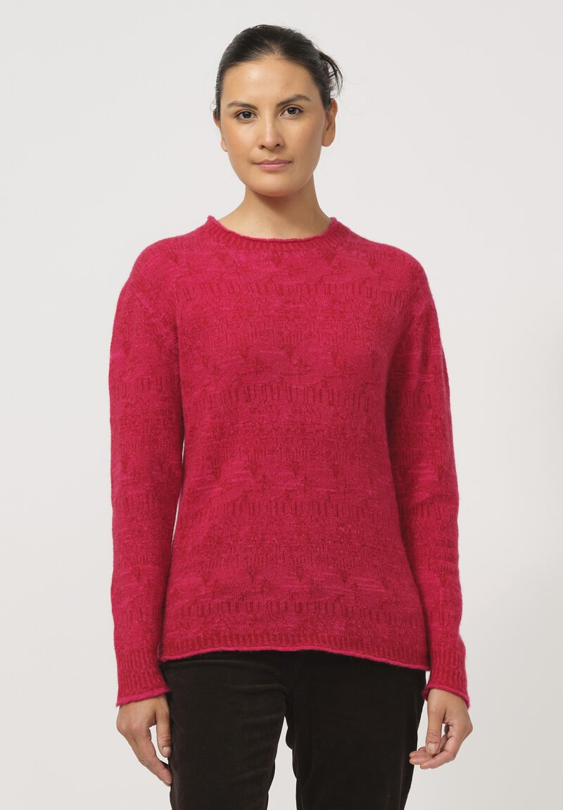 Lainey Keogh Hand-Knit Cashmere Sweater in Raspberry Red	