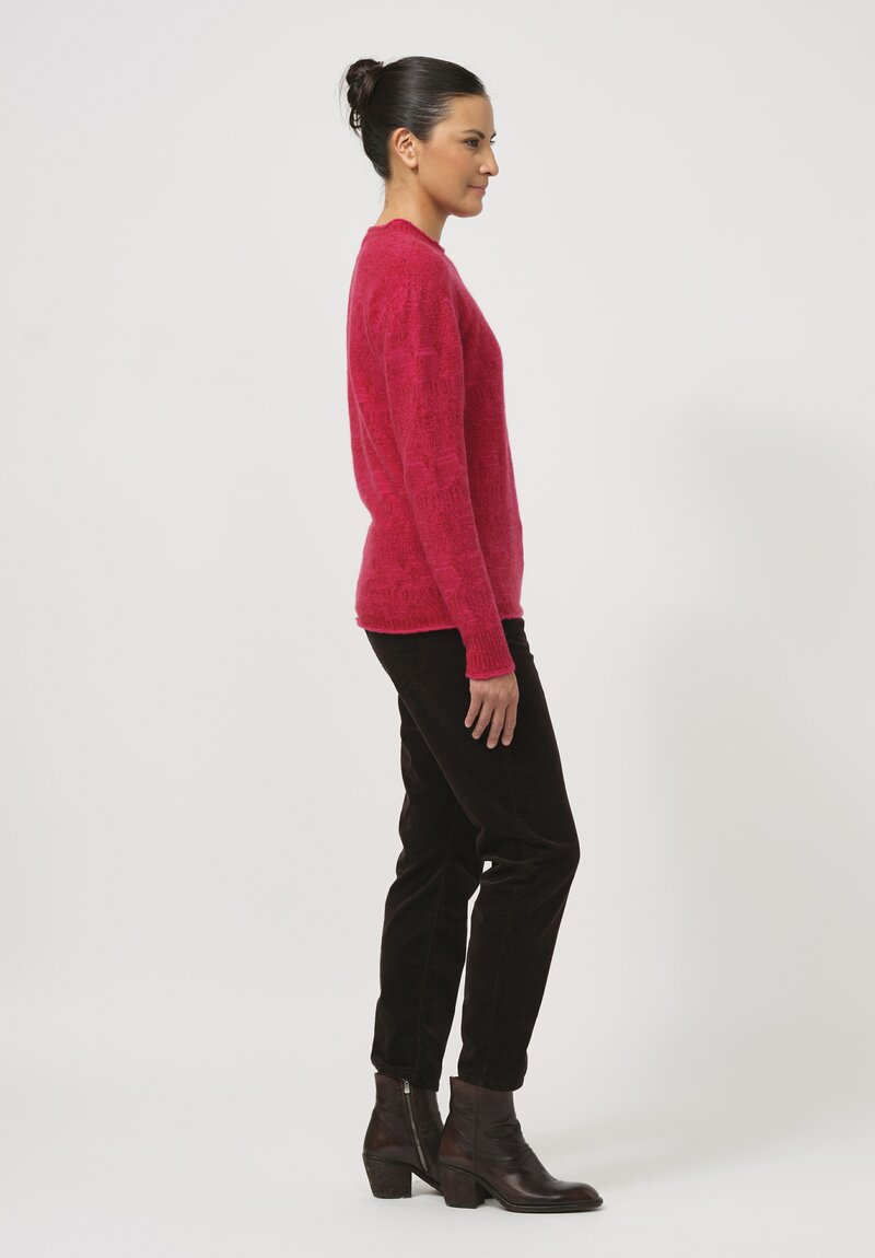 Lainey Keogh Hand-Knit Cashmere Sweater in Raspberry Red	