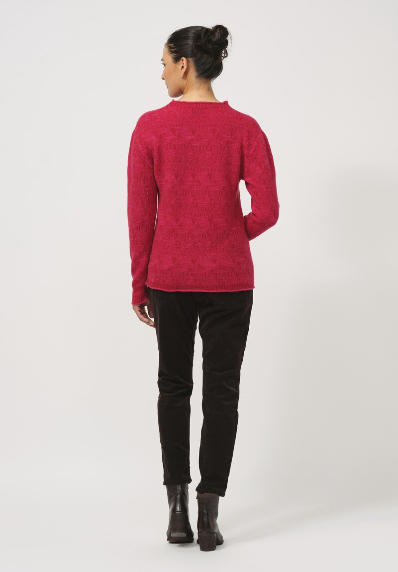 Lainey Keogh Hand-Knit Cashmere Sweater in Raspberry Red	