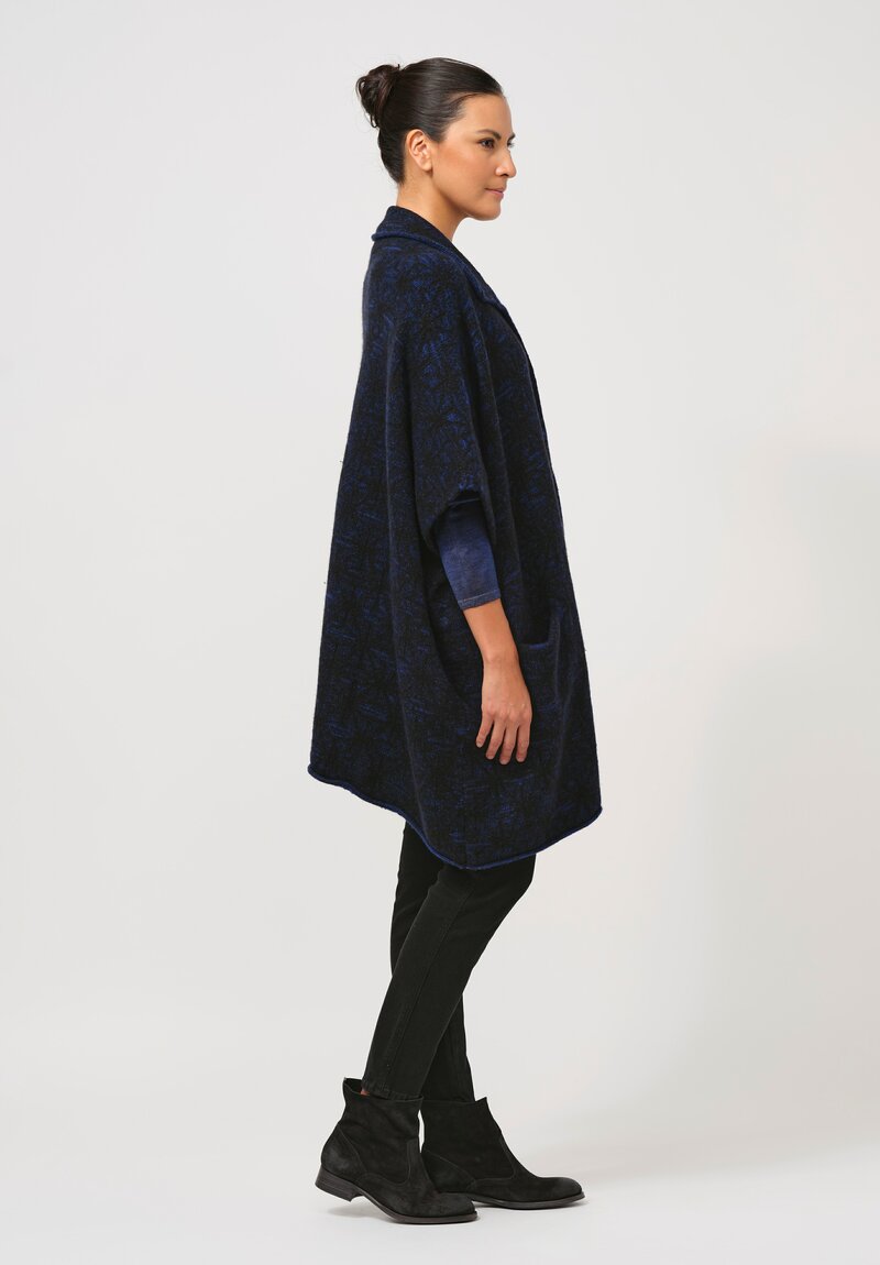 Lainey Keogh Hand-Knit Cashmere Point Collar Cape in Indigo & Navy Blue	