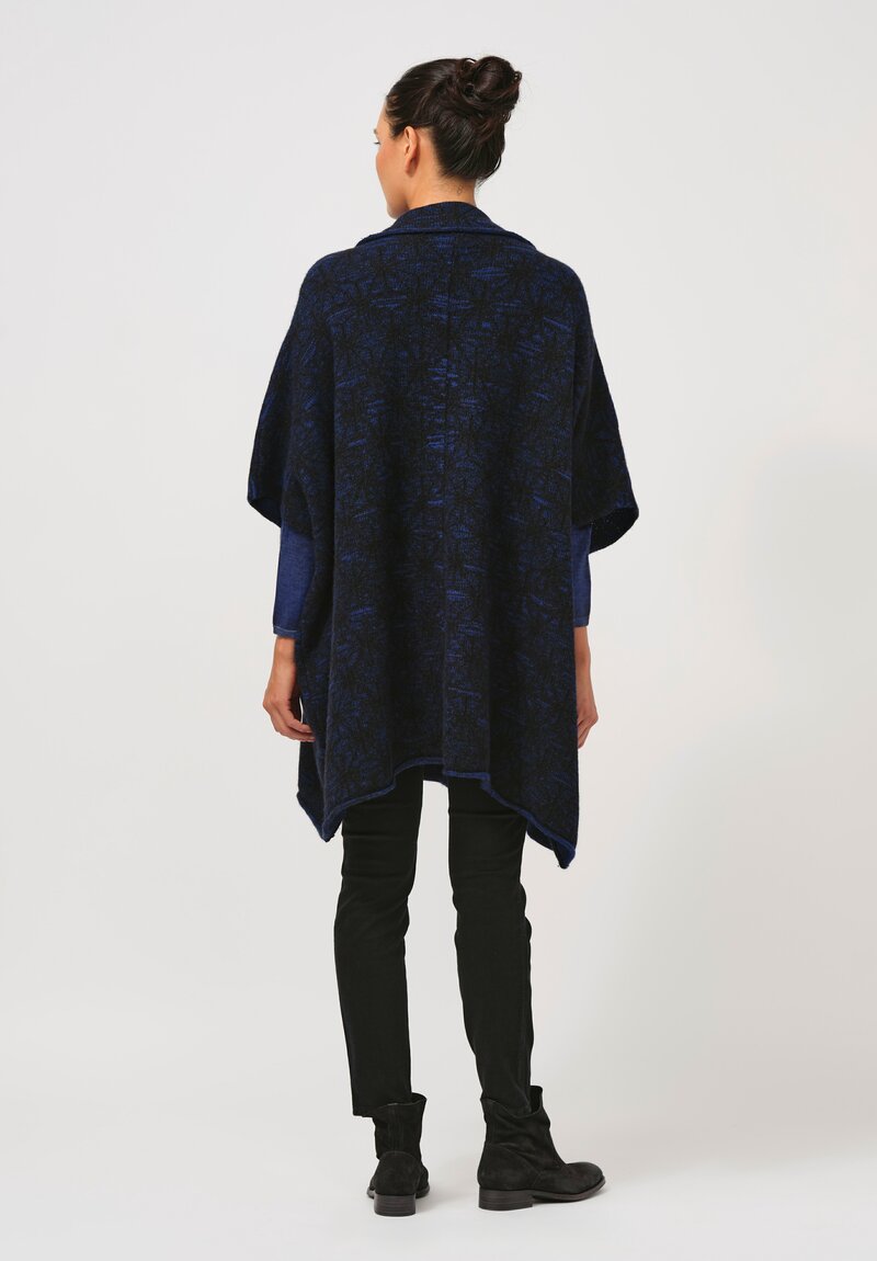 Lainey Keogh Hand-Knit Cashmere Point Collar Cape in Indigo & Navy Blue	