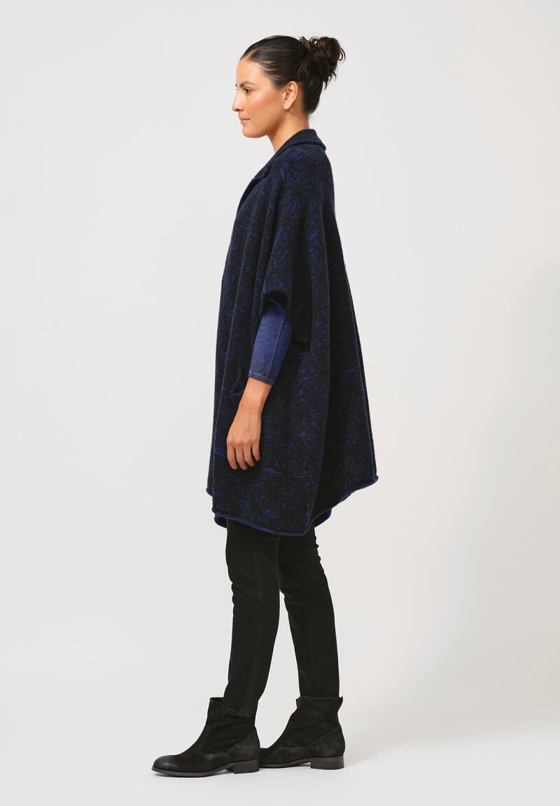 Lainey Keogh Hand-Knit Cashmere Point Collar Cape in Indigo & Navy Blue	