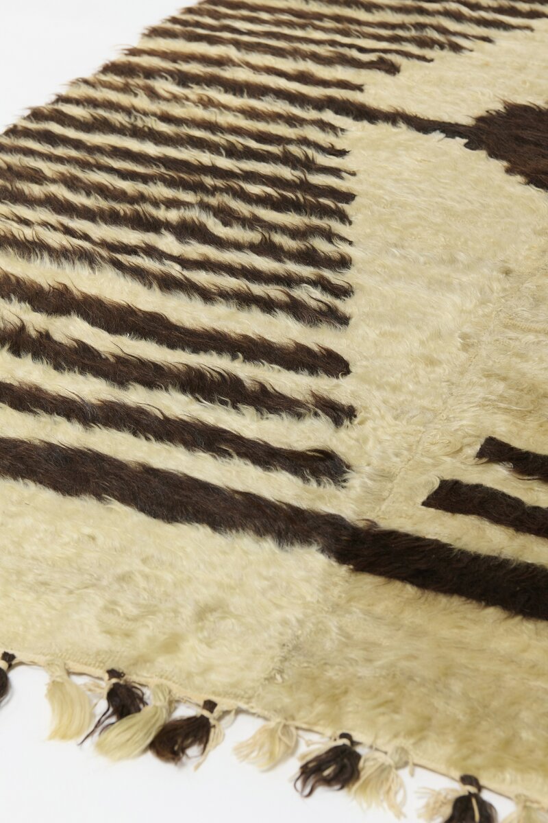 Vintage Mid 20th Century Anatolian Mohair Kilim in Cream & Brown	