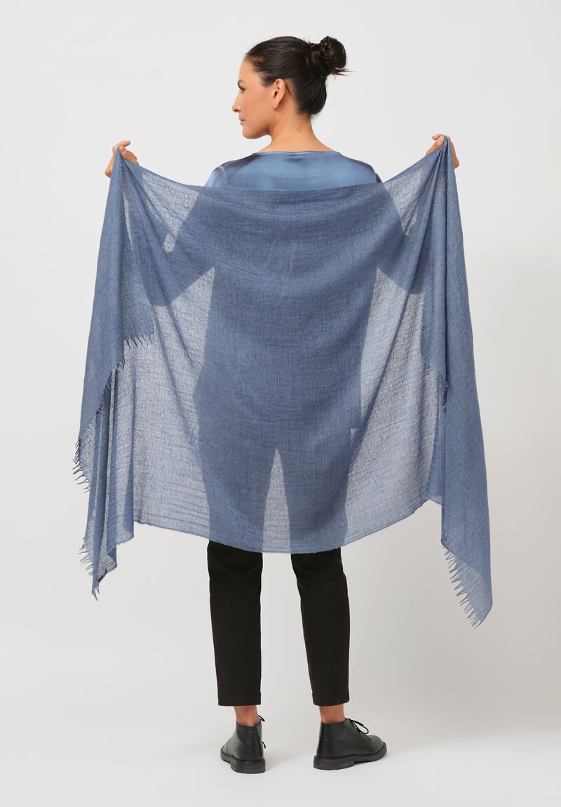 Begg x Co Cashmere & Silk Staffa Scarf in Light Denim Blue	