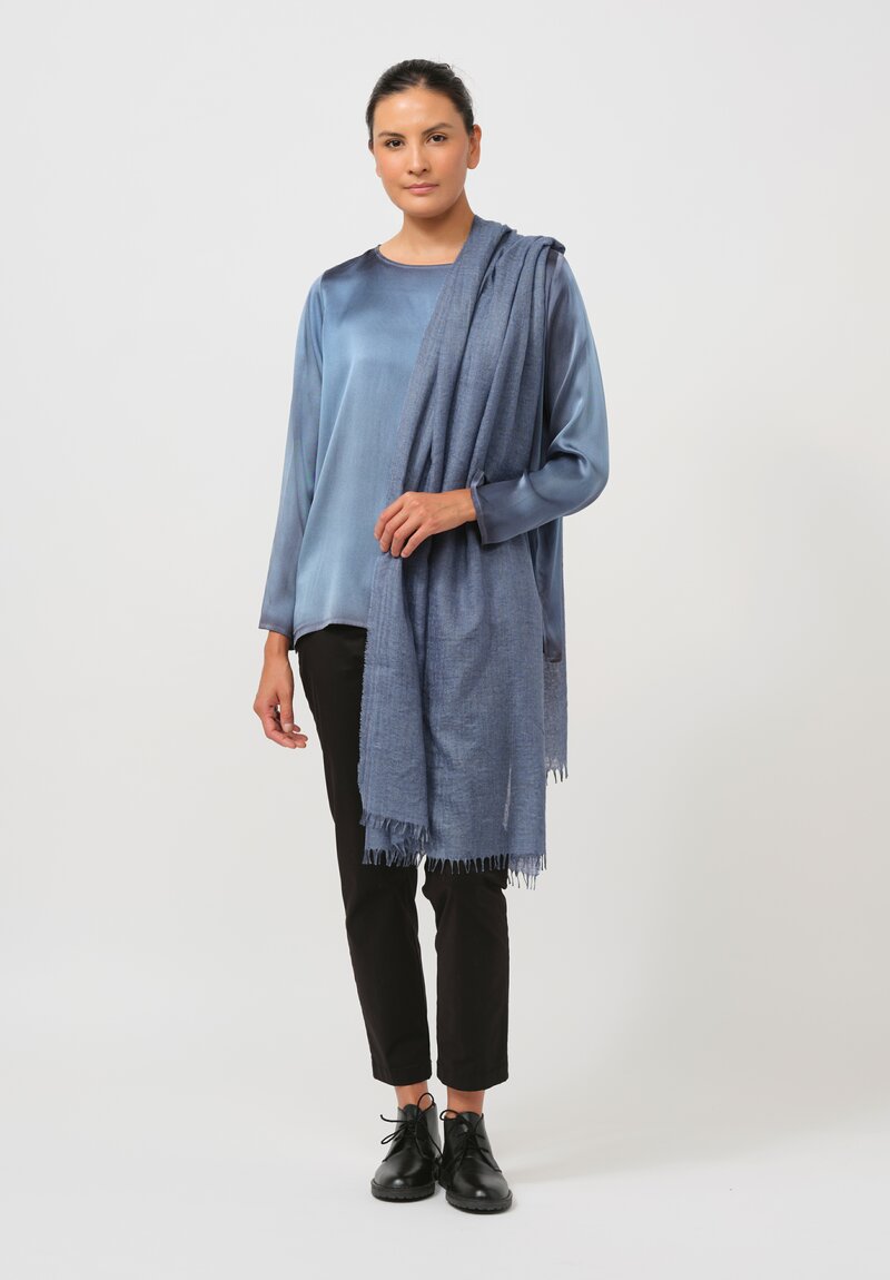 Begg x Co Cashmere & Silk Staffa Scarf in Light Denim Blue	