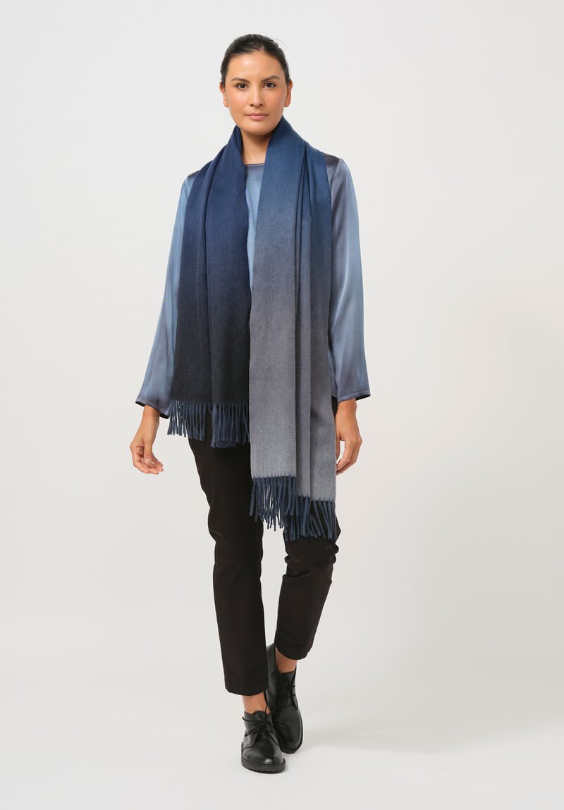 Begg x Co Cashmere Nuance Ombre Stole in Cosmos Blue & Grey	