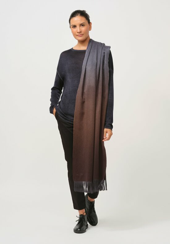 Begg x Co Cashmere Nuance Ombre Stole in Oxide Brown & Grey	