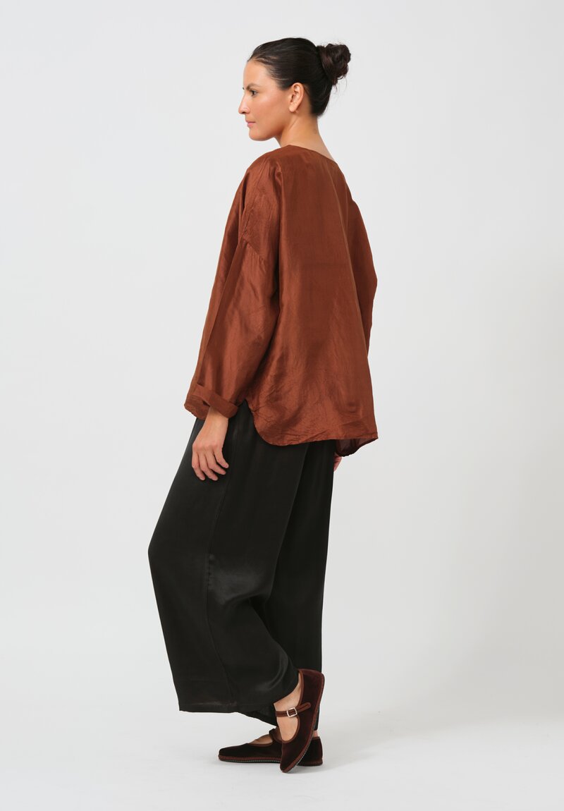 Christian Peau Relaxed Silk Blouse in Terracotta Brown	