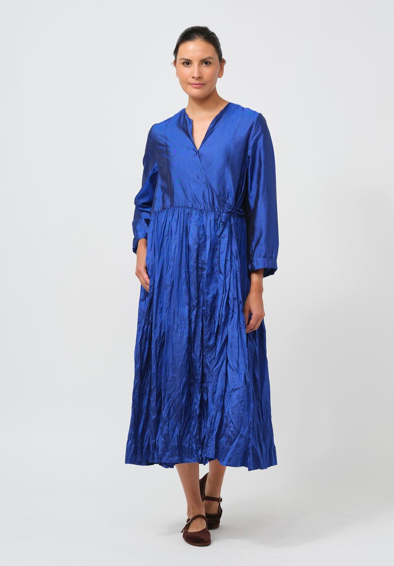 Christian Peau Gathered Silk Wrap Dress in Royal Blue	