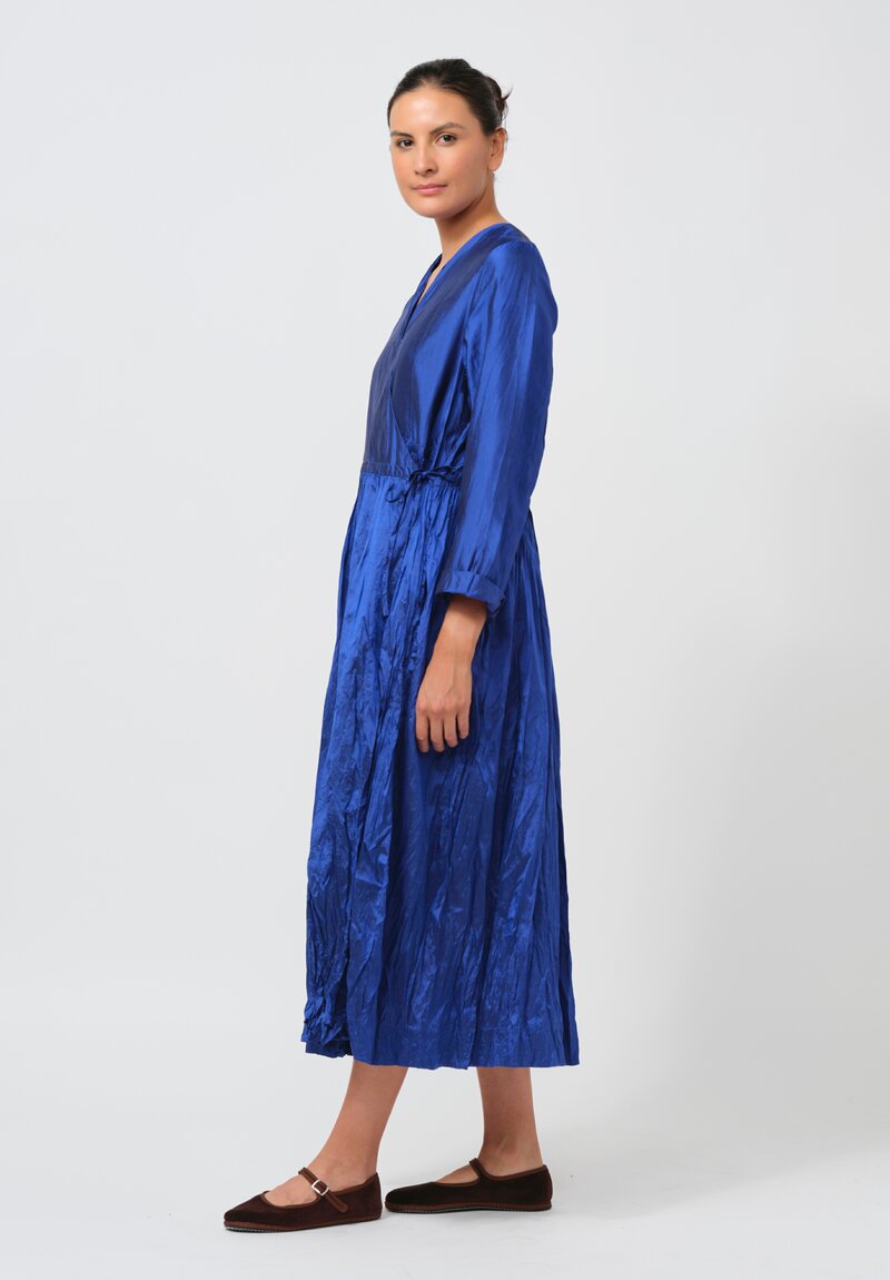 Christian Peau Gathered Silk Wrap Dress in Royal Blue	