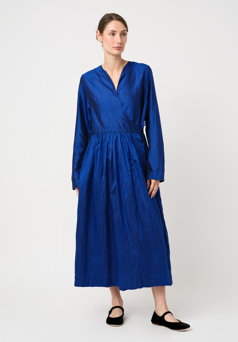 Christian Peau Gathered Silk Wrap Dress in Royal Blue