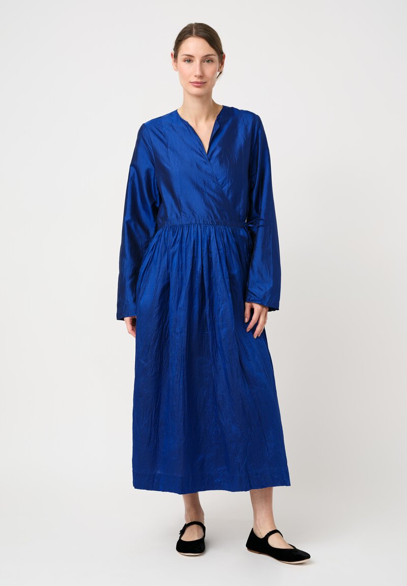 Christian Peau Gathered Silk Wrap Dress in Royal Blue