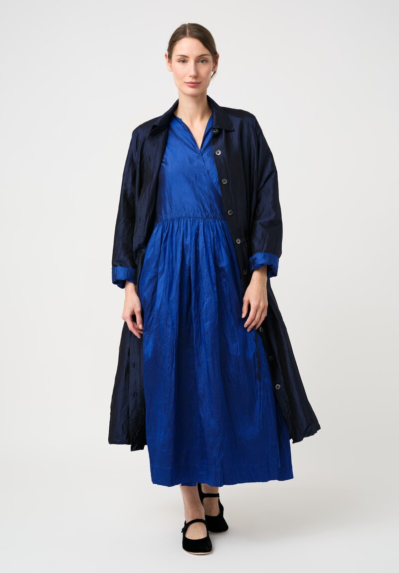 Christian Peau Gathered Silk Wrap Dress in Royal Blue