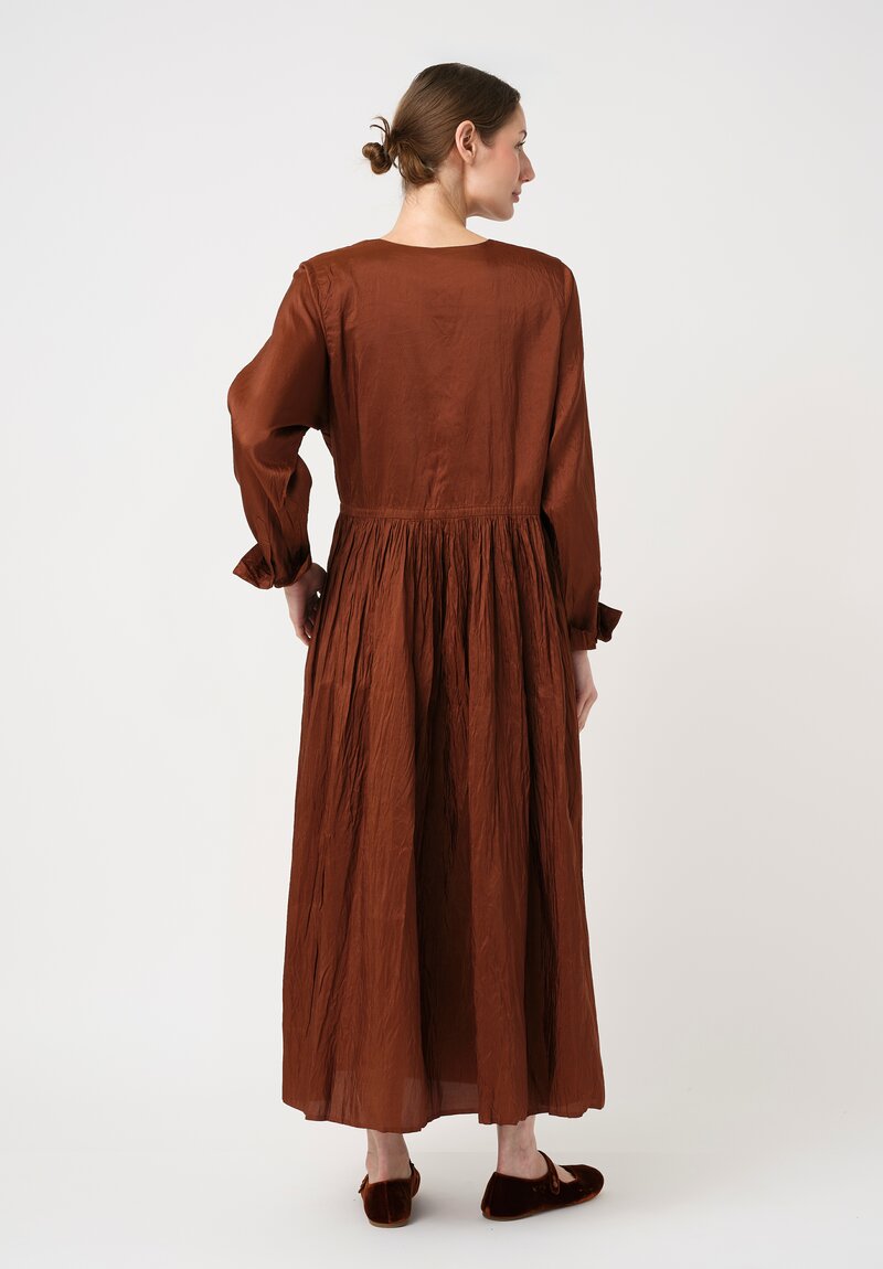 Christian Peau Gathered Silk Wrap Dress in Terracotta Brown	