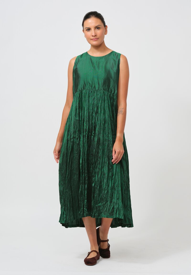 Christian Peau Sleeveless Silk Flare Dress in Emerald Green	