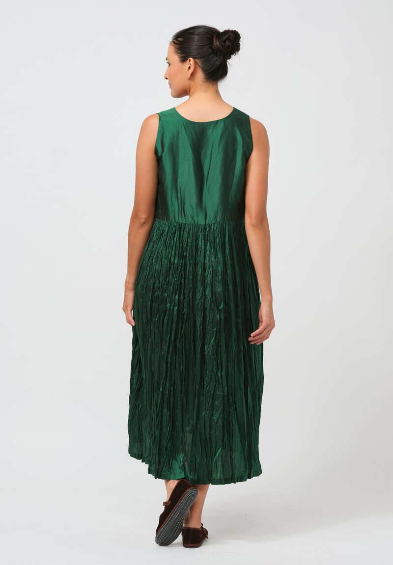 Christian Peau Sleeveless Silk Flare Dress in Emerald Green	