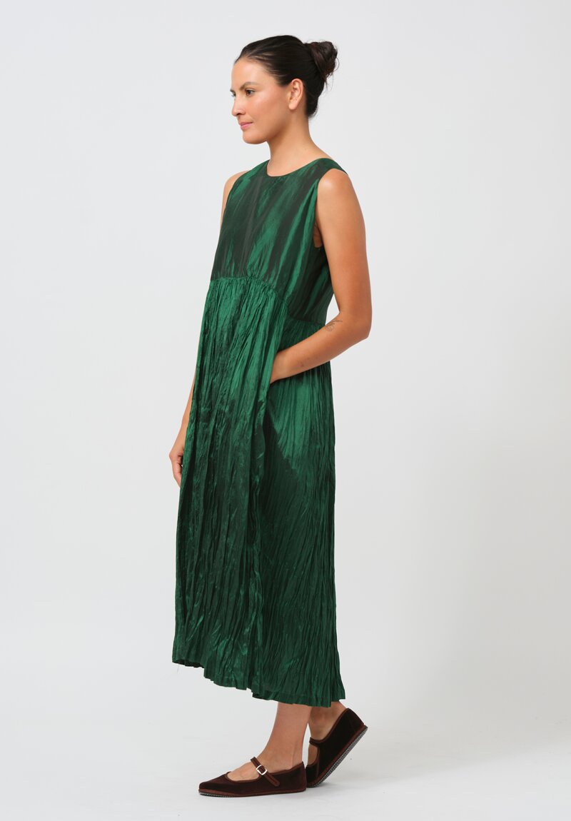 Christian Peau Sleeveless Silk Flare Dress in Emerald Green	