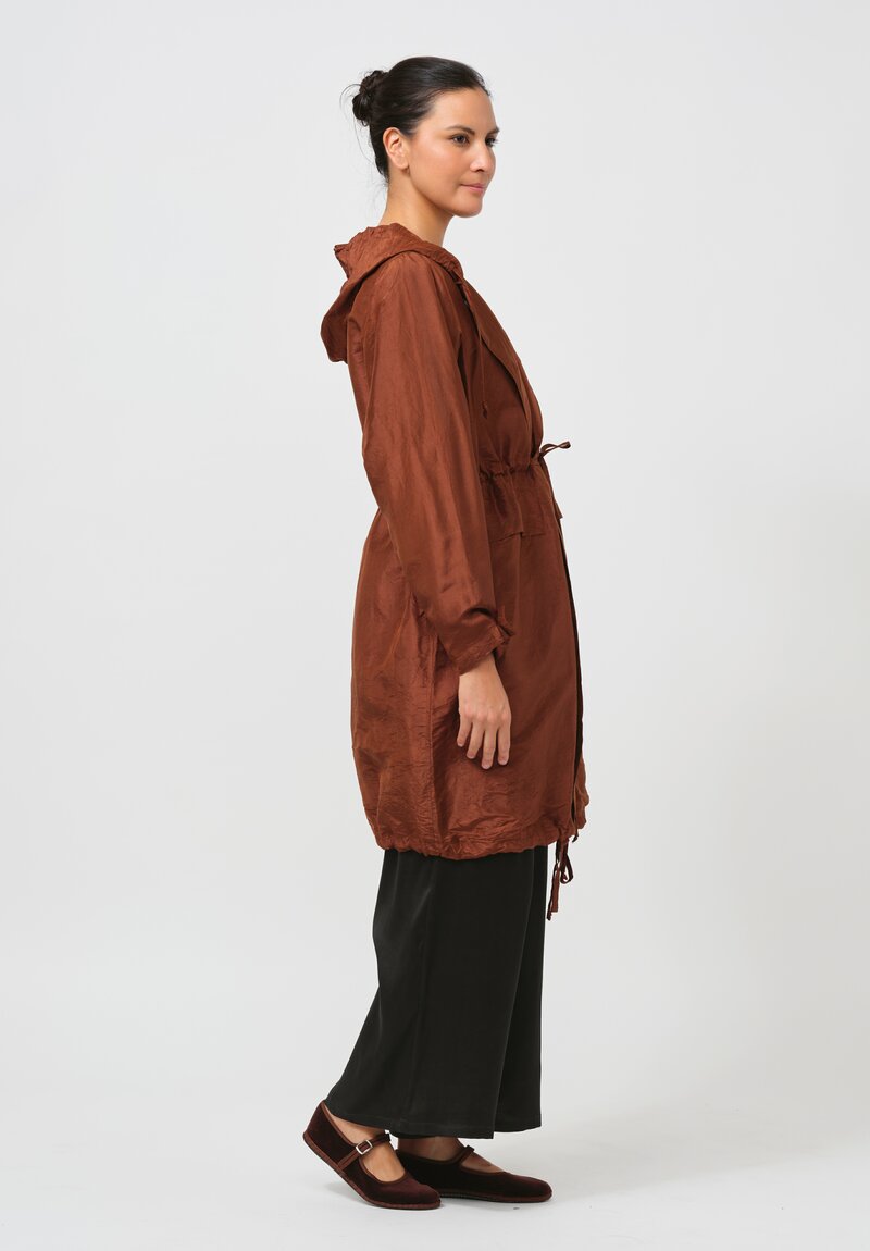 Christian Peau Silk Parka Coat in Terracotta Brown	