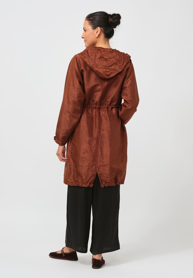 Christian Peau Silk Parka Coat in Terracotta Brown	