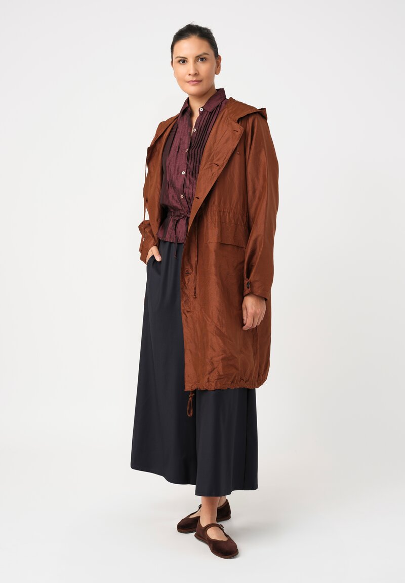 Christian Peau Silk Parka Coat in Terracotta Brown