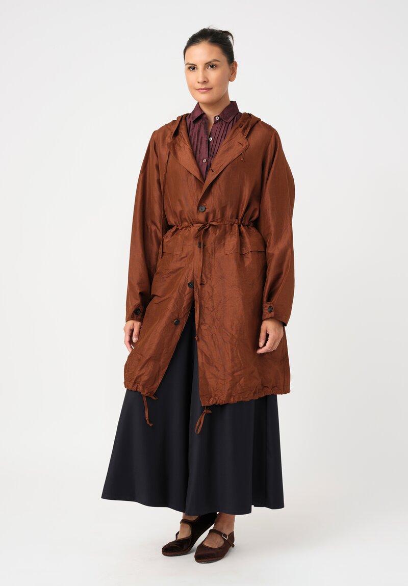 Christian Peau Silk Parka Coat in Terracotta Brown