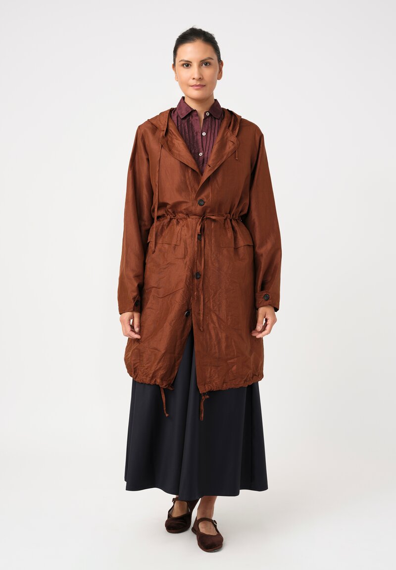 Christian Peau Silk Parka Coat in Terracotta Brown