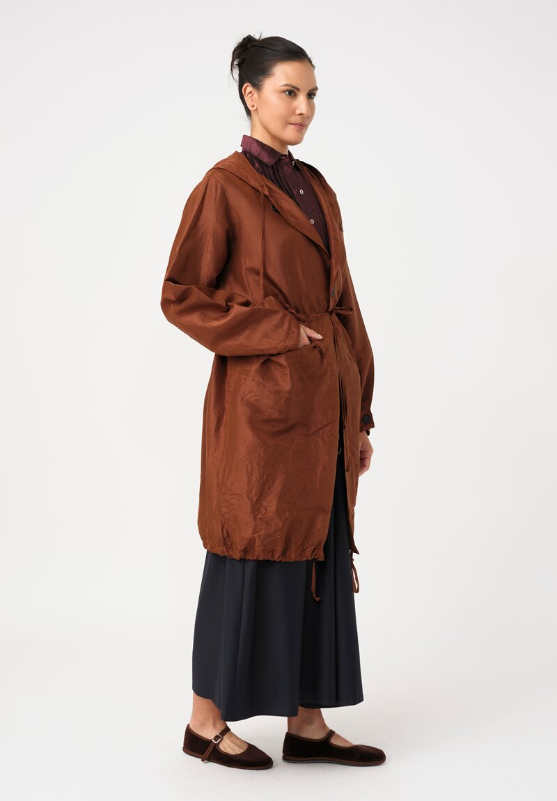 Christian Peau Silk Parka Coat in Terracotta Brown