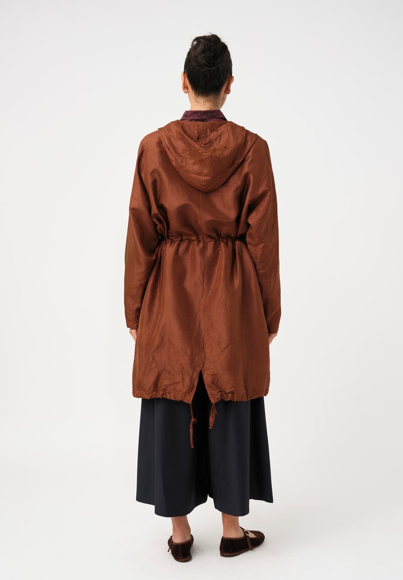 Christian Peau Silk Parka Coat in Terracotta Brown