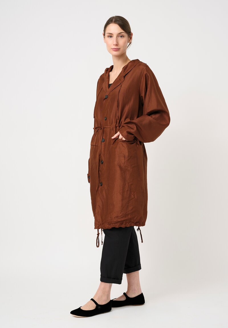 Christian Peau Silk Parka Coat in Terracotta Brown